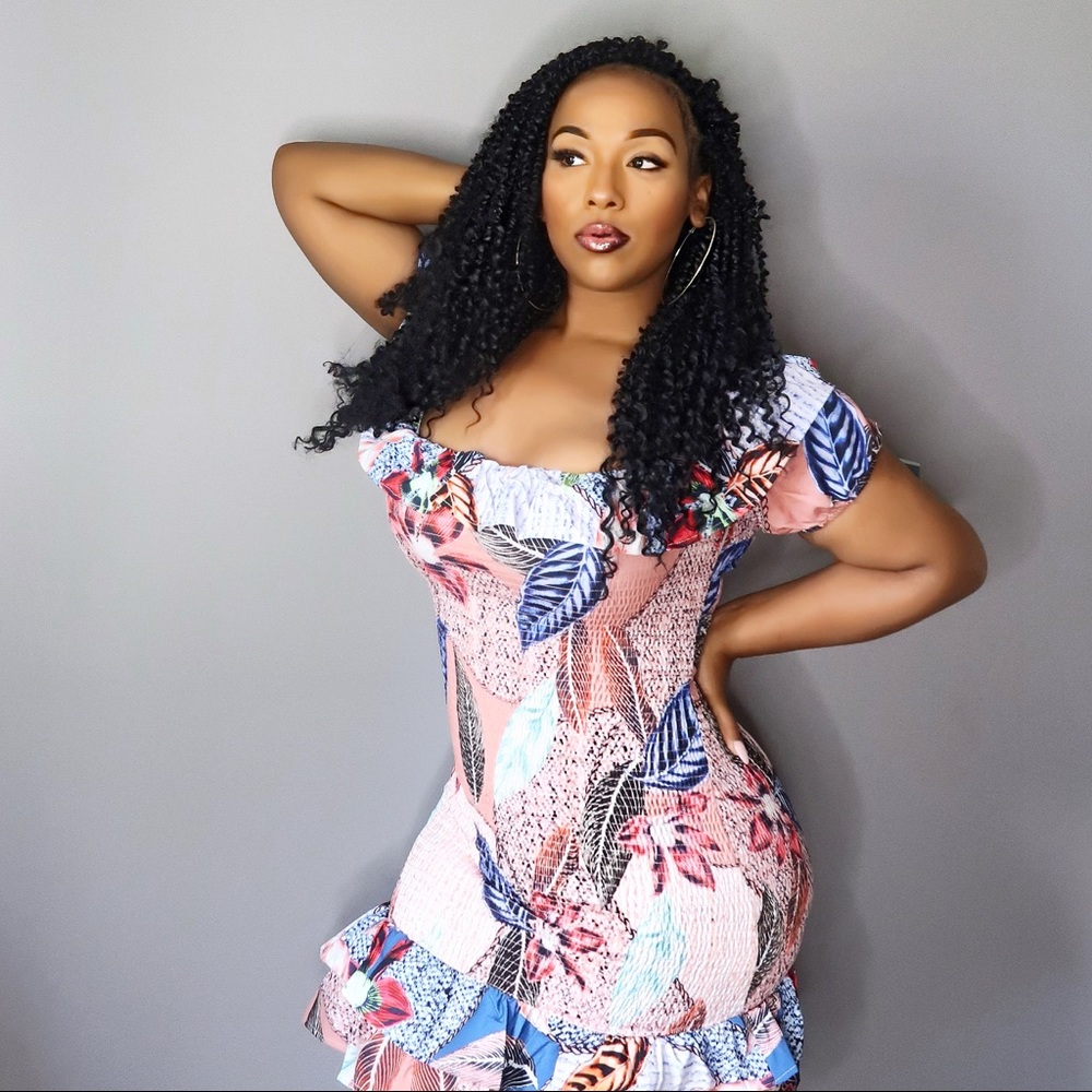 Gorgeous Floral Ruched Off The Shoulder Bodycon Dress